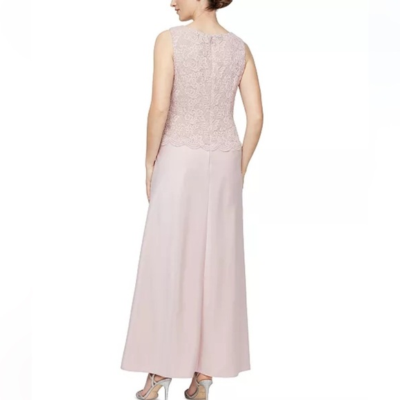 New Alex Evenings Lace Overlay Maxi Dress Gown Mother of the Bride Blush 10 - Picture 2 of 12